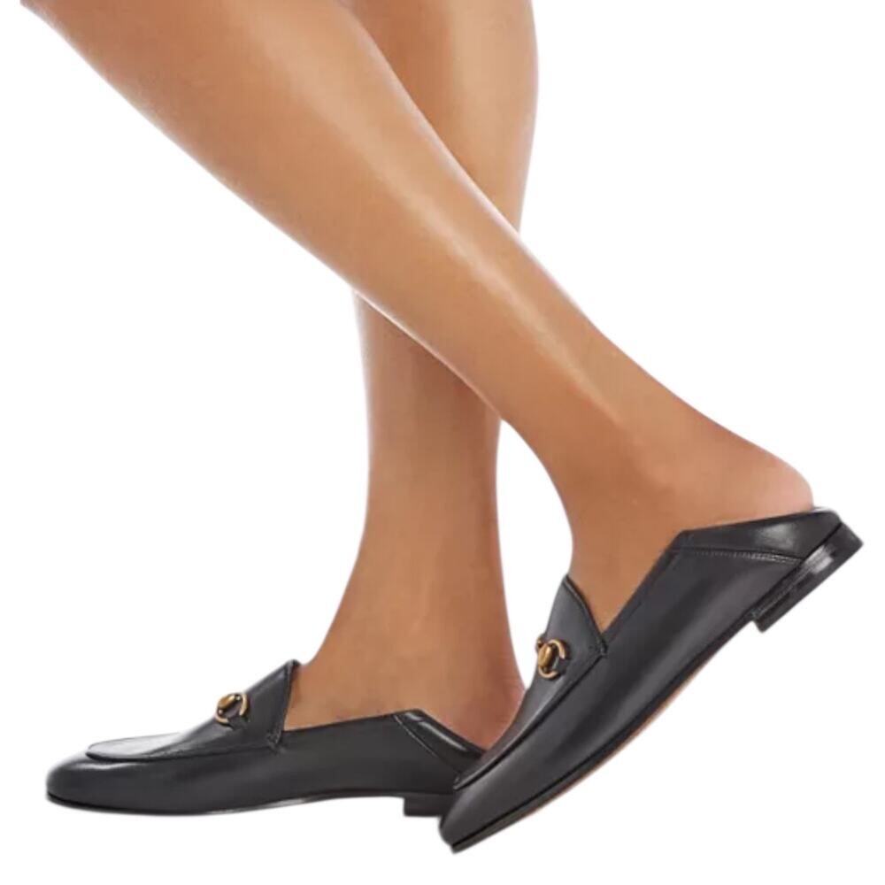 Gucci Brixton Leather Horsebit Loafers Mules Slide Black Size 40 - Picture 4 of 15